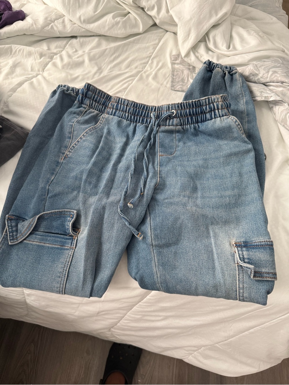 No Boundaries Light Blue Denim Cargo Jogger Jeans